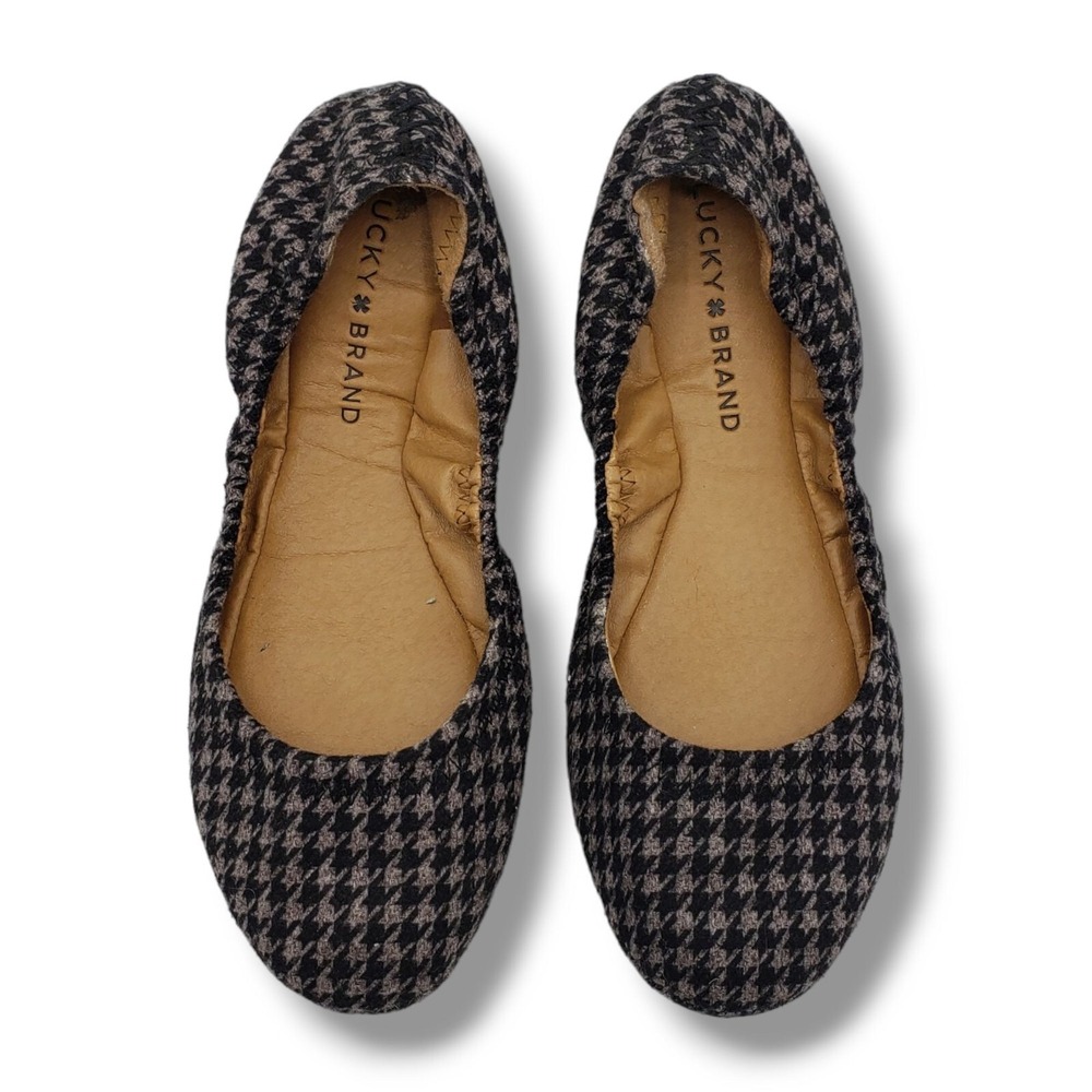 Lucky Brand Erin Ballet Flats Womens 6.5 Black Houndstooth‎ Slip On